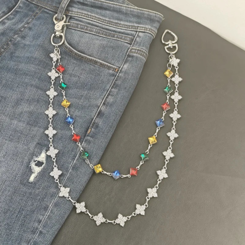 Original Silvery Flower Shape Rhinestone Hip Hop Pants Chain Fashionable Men And Women Ones Waist Accessories Gift 250722