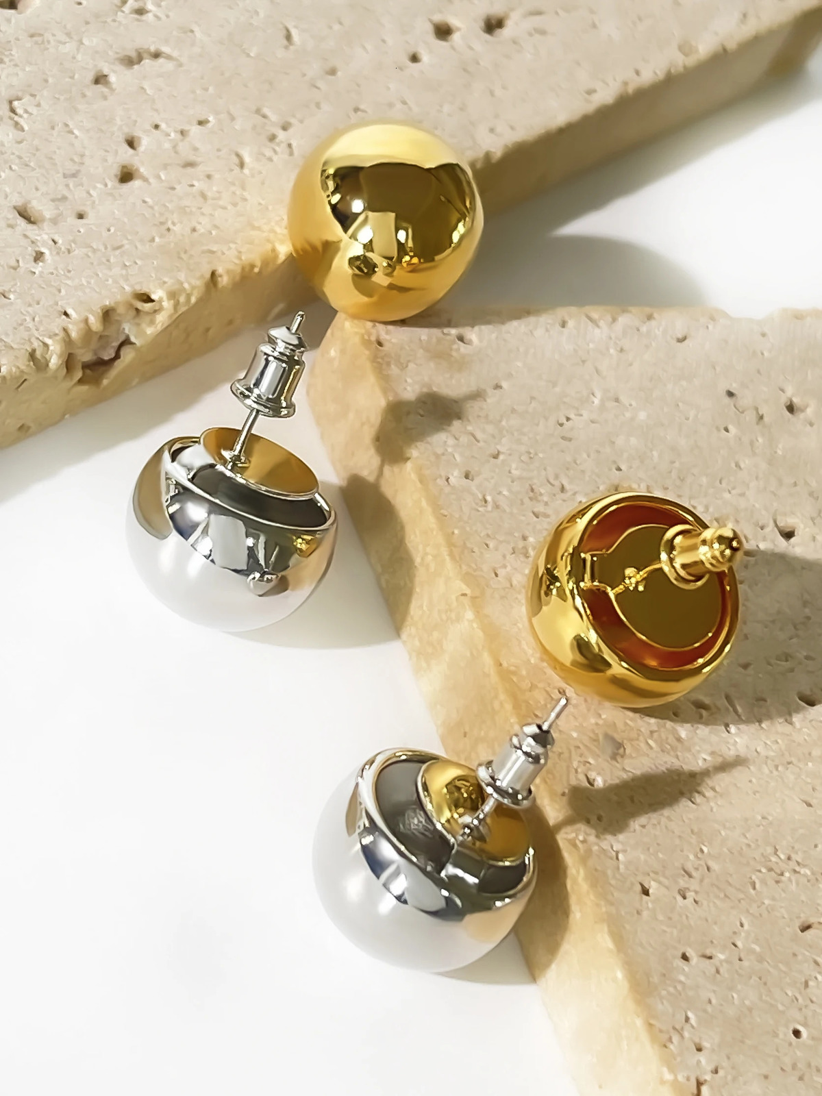 Perisbox Minimalist Gold Silver Plated Chunky Ball Stud Earrings for Women High Polish Thick Bold Sphere Dome Post Earring Gift 250722