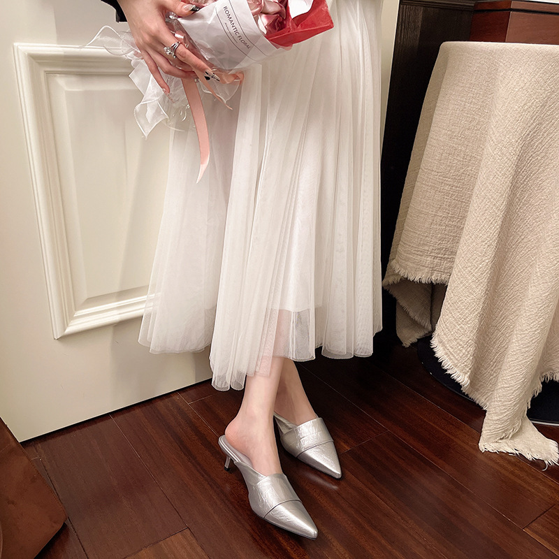 Ddmysports French Style Elegant Pointed Toe Black High Heel Mules For Women New Summer Fashion Outdoor Wear Outdoor Shoes