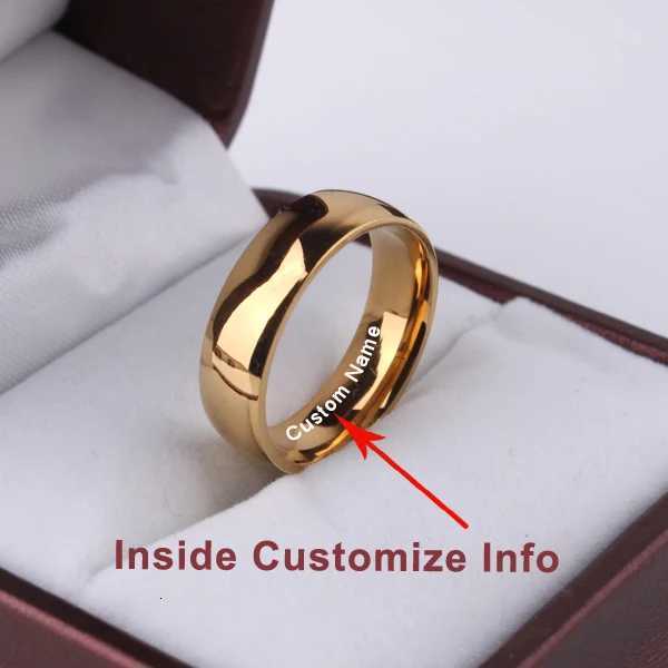 Eengrave Customized Name Signature Ring Light Version Gold Wedding Ring Smooth 316L Stainless Steel Ring for Men W250417