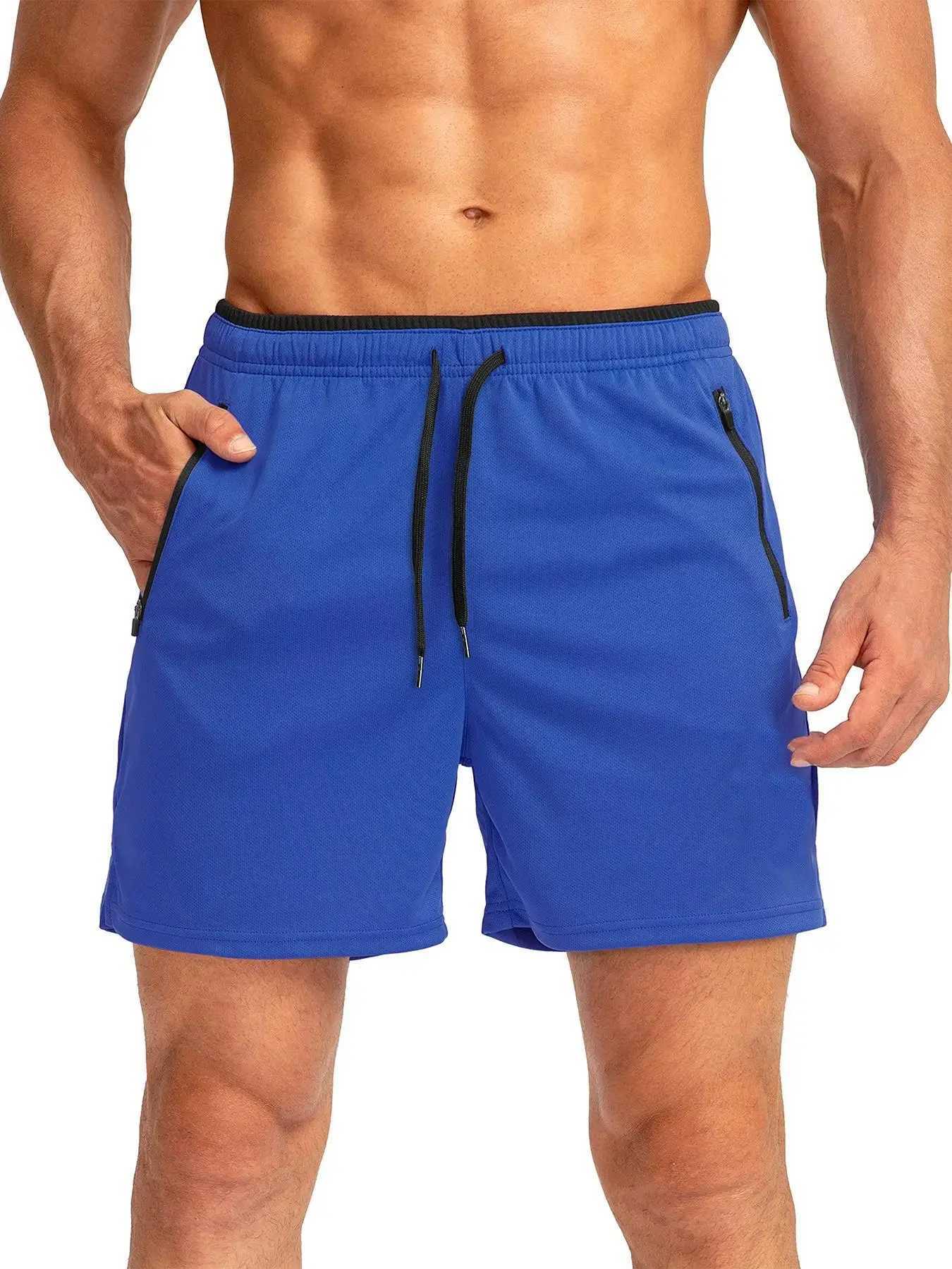 New style mens summer running shorts with zipper pockets quick-drying suitable for gym workouts - 5-inch mens shorts W250724