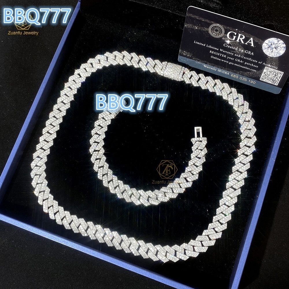 Hip Hop 6mm 8mm 10mm 12mm 14mm Rhombus Cuban Chain S925 Necklace Personalized VVS Moissanite Mens Necklace With GRA Certificate