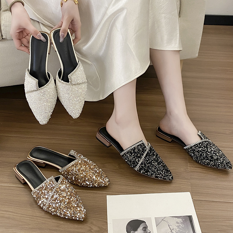 Ddmysports Trendy Women S Outdoor New Fashion Pointed Closed Toe Half Slippers Summer Versatile Chunky Heel Mules Outdoor Shoes