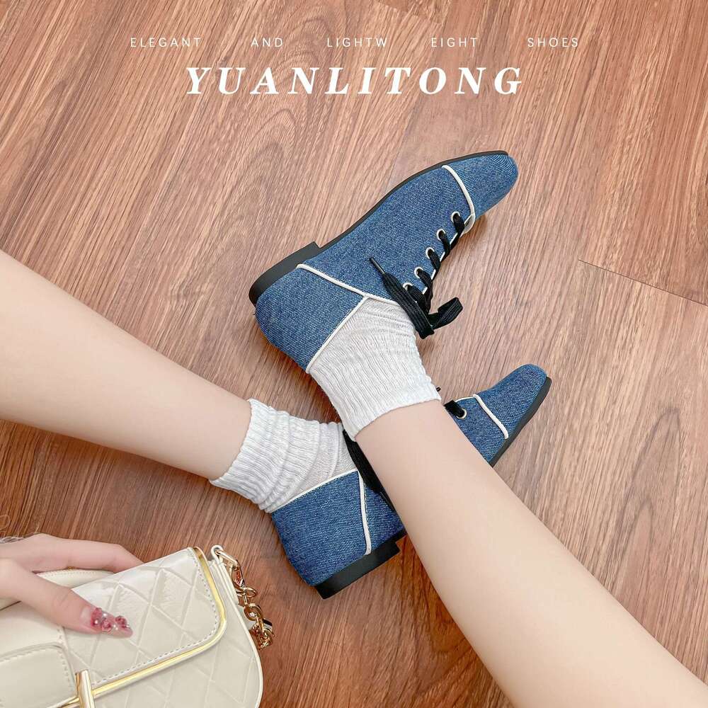 Yuanlitong Spring Summer New Casual Women's 2025 Korean Version Denim Sneakers Fashionable Outdoor Shallow Mouth Board Shoes