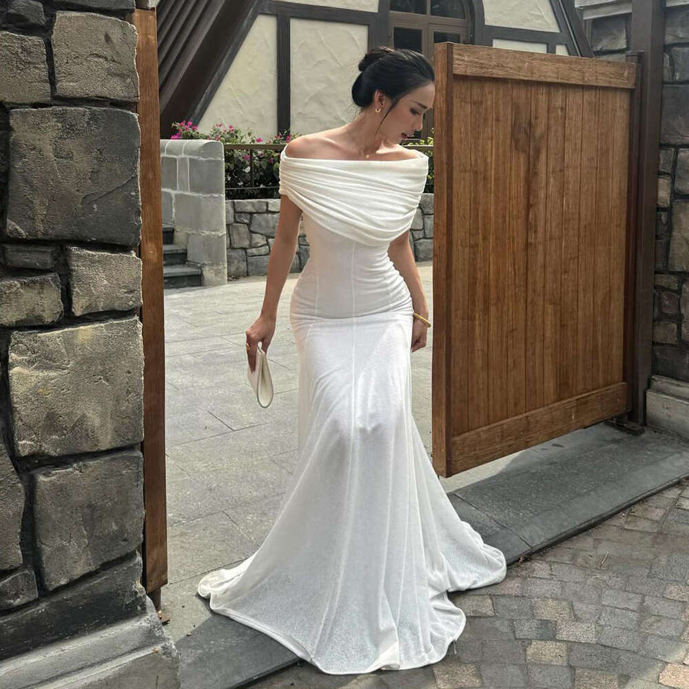 2025 Summer New Sexy Strapless Pure Desire Waist-Cinching Elegant Slim Off-Shoulder Long Dress for Women 315