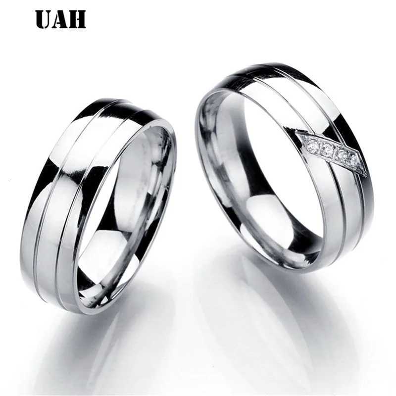 Simple Couple Titanium Steel Wedding Zirconia Ring Mens Jewelry Anniversary Wedding Best Fashion Gift W250417