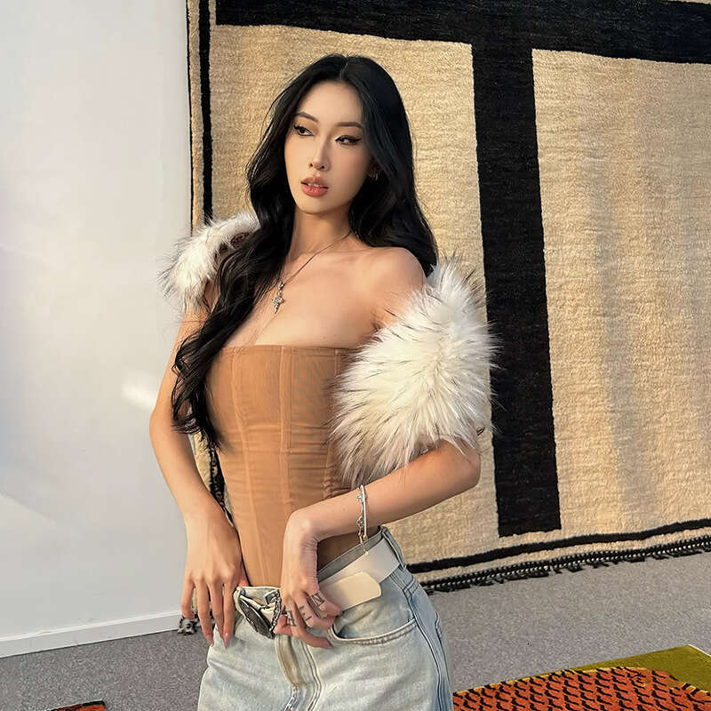 2025 Spring New Women's Fashion Solid Color Slim Street Style Off-Shoulder Backless Sleeveless Top 19d