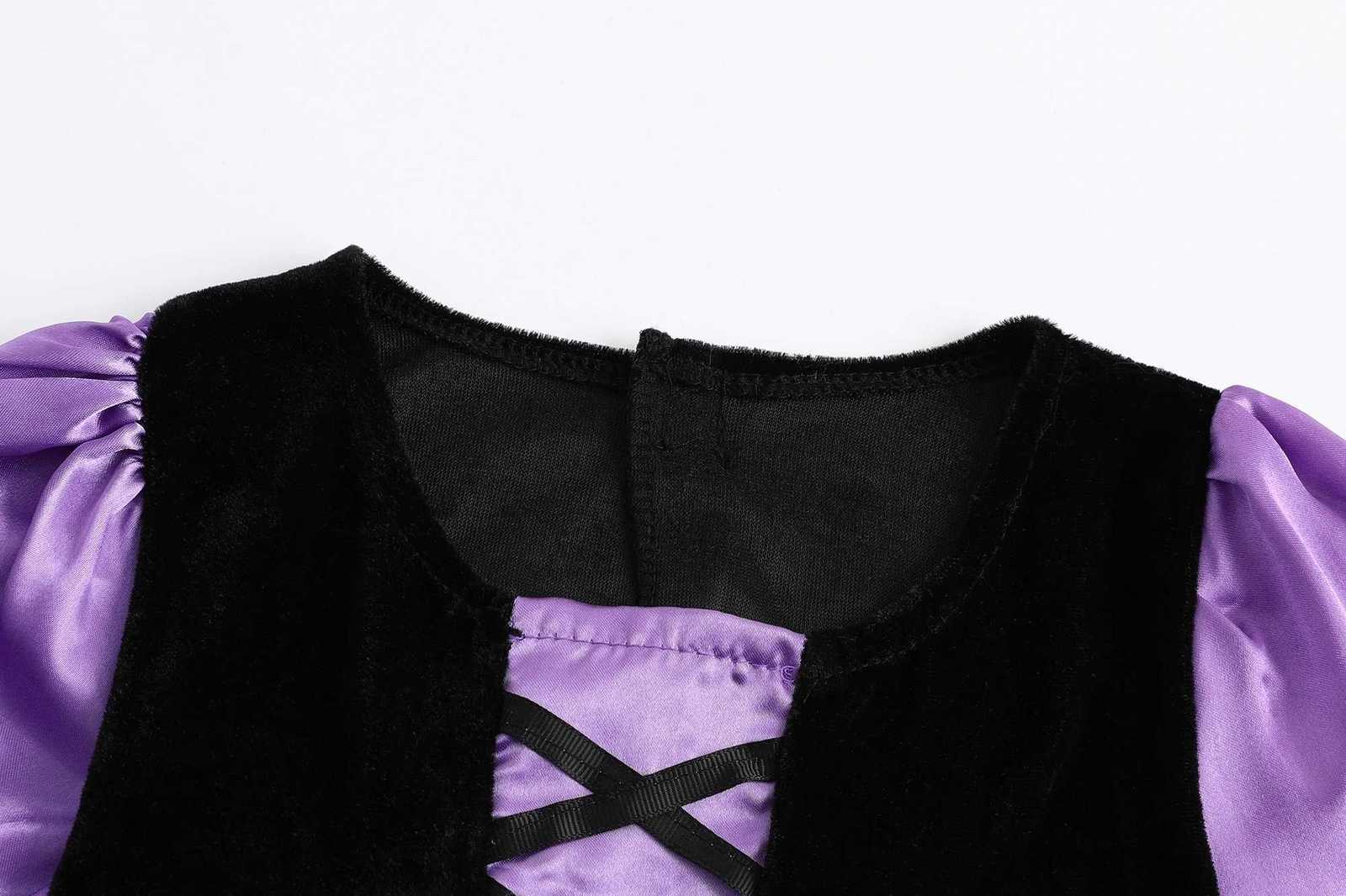 Girls Halloween Witch Costume Purple Mesh Dress with Hat Broom Kids Cosplay Gown for Carnival Magic Villain Role-Play Z250725