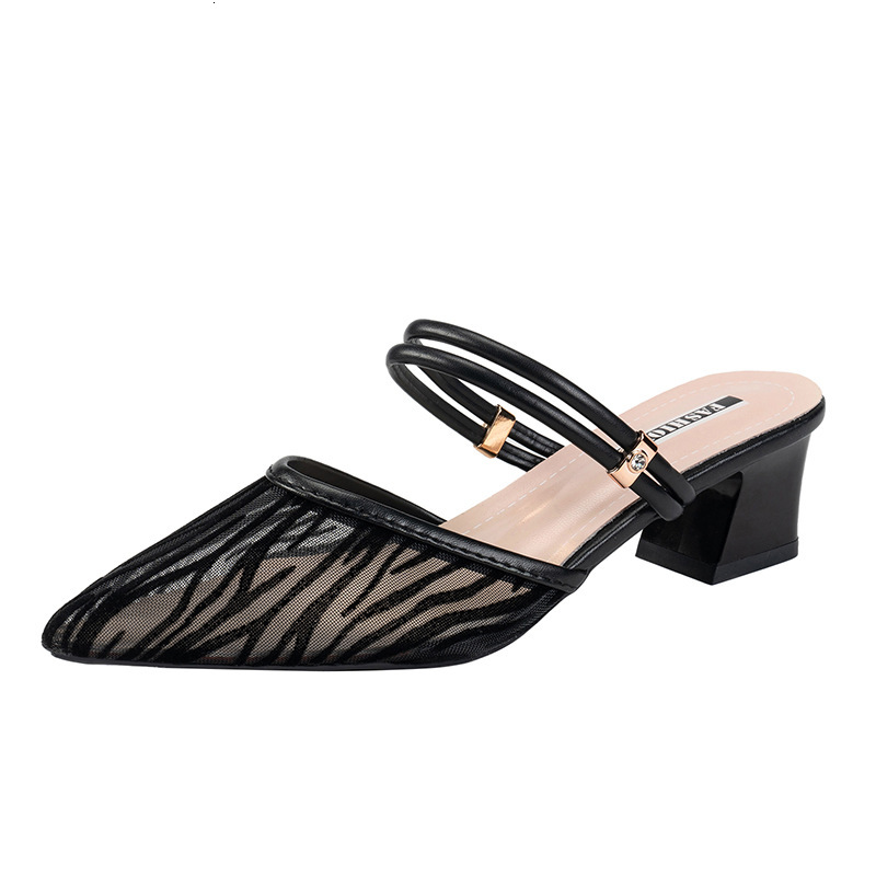 Ddmysports Pointed Toe Open Back Mules For Women Summer New High Heel Lace Sandals Outdoor Shoes