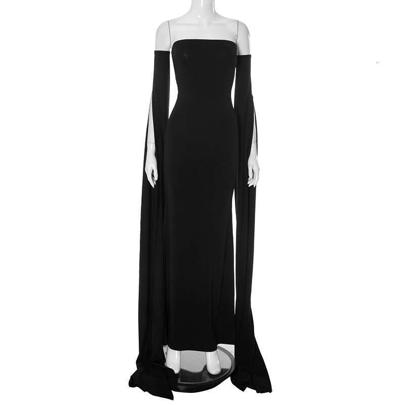 Y24ds609 Women's Autumn New Solid Color Ultra Long Sleeve Sexy Strapless Bodycon Dress B5
