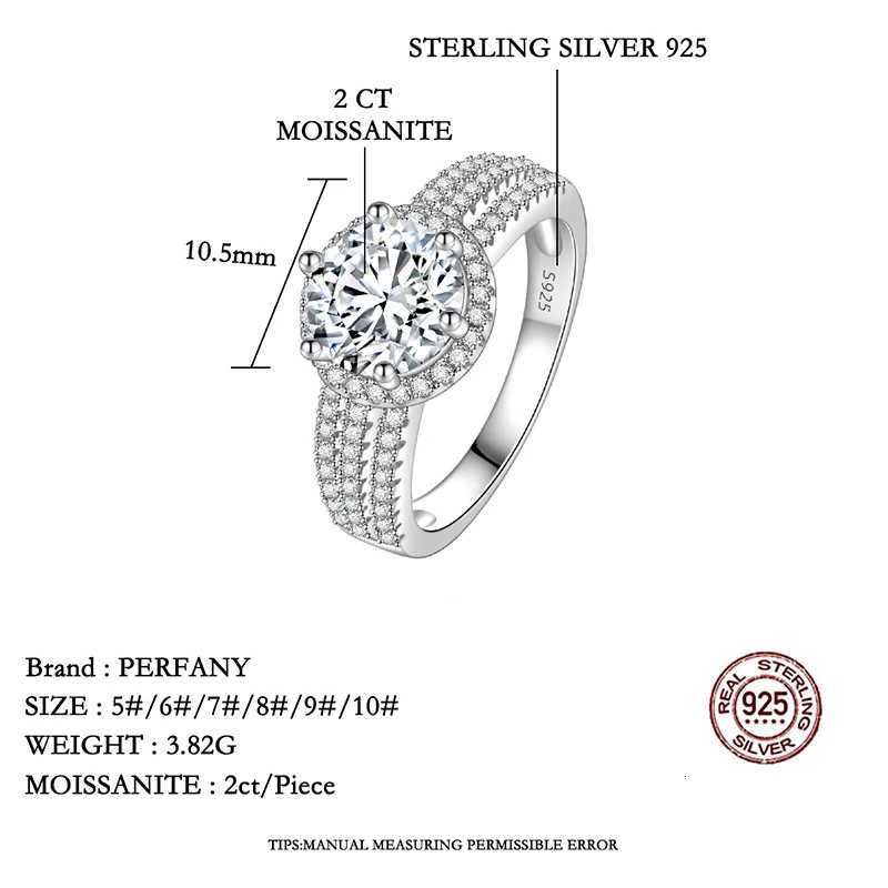 PERFANY 2/3CT Womens Moissanite Ring S925 Pure Silver Plated 18K White Gold Diamond Wedding Ring Luxury Wedding Jewelry W250417