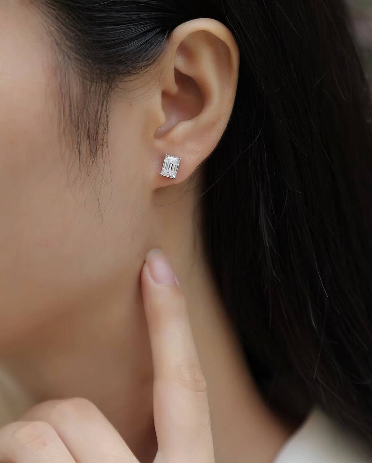 Wholesale Solid 925 Silver Moissanite Earrings 1ct Emerald Cut GRA Certified VVS D Color Earring Moissanite Jewelry Stud Earring