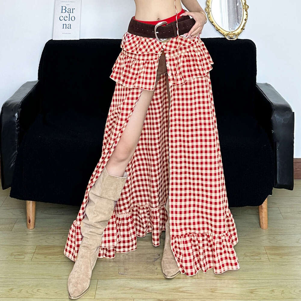2025 Summer New Sexy Hot Girl Slim Crop Top Irregular High Slit Skirt for Women 659