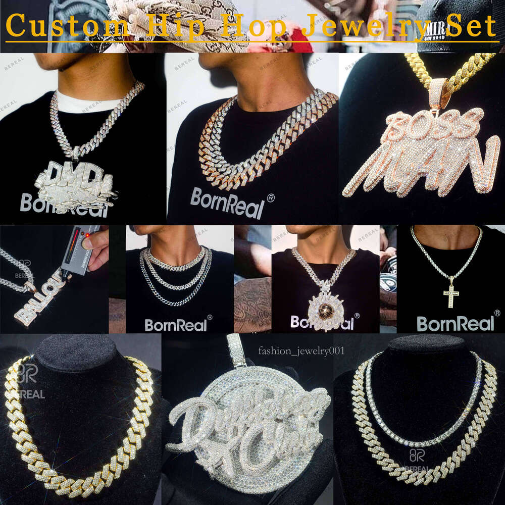 Factory Custom Heavy Big Hip Hop Rapper 12mm 14mm 15mm 18mm VVS Moissanite Baguette Dia Cuban Link Chain Bracelet Sier