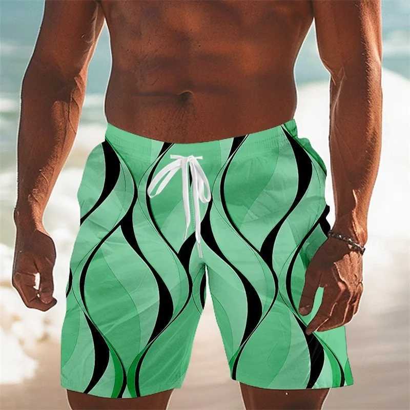 Mens Hawaiian Swimming Trunks 3D Simple Line Printing Beach Shorts Summer Quick-drying Outdoor Sports Board Shorts W250724