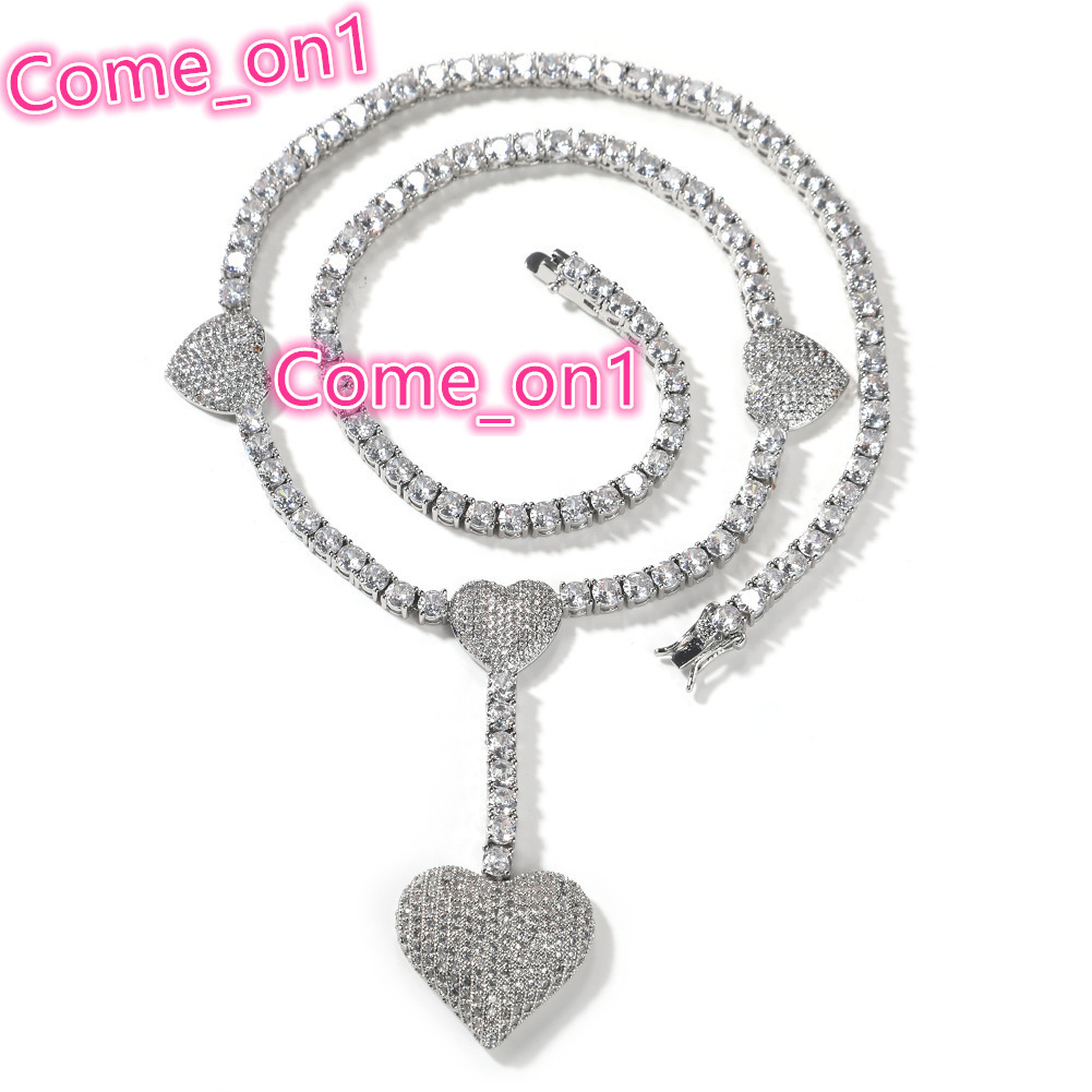 New Iced Out Tennis Chain for Heart Full Diamond Chain Necklaces CZ Tennis Valentines Day Gift Women Jewelry