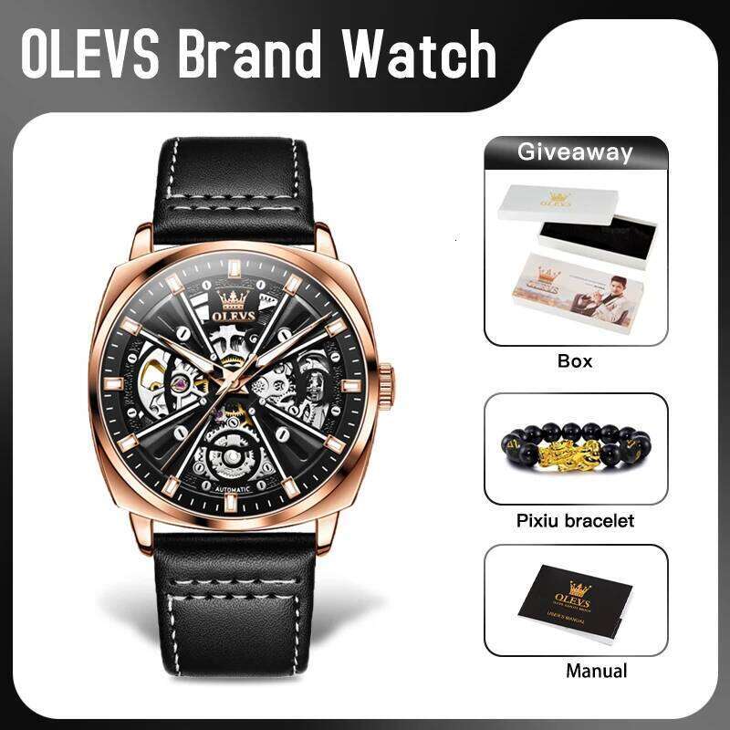 OLEVS 6685 Watch Original Fashion Hollow Out Style Ruby Automatic Menchanical Wristwatch Waterproof Luminous Mens Gifts