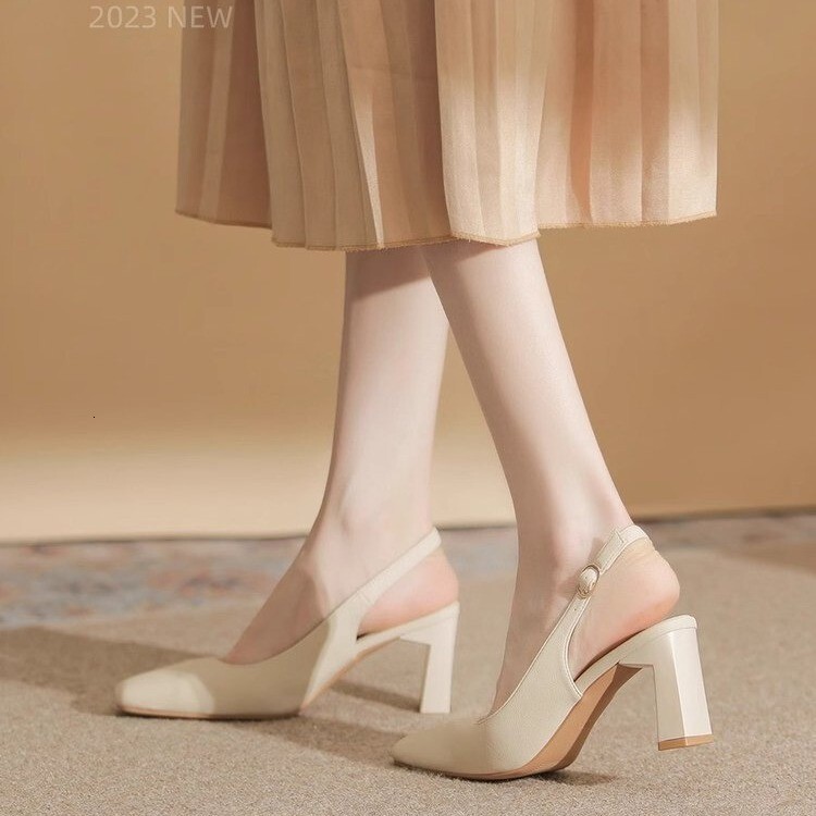 Ddmysports Versatile Closed Toe Sandals For Women New Summer Single Shoes Evening Gentle Style French Square High Heels Outdoor Shoes