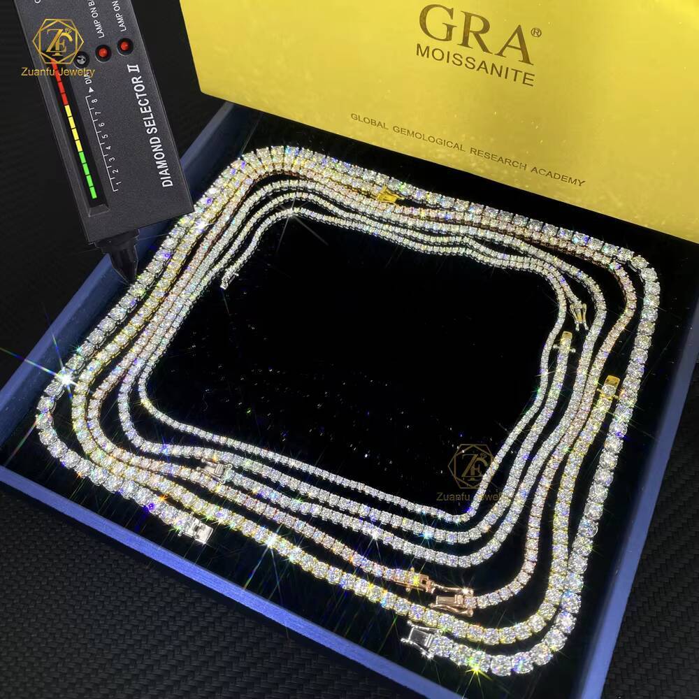 Ready to Ship Hip Hop 925 Sterling Silver VVS Moissanite Diamond Gold Plated Tennis Chain Bracelet Necklace for Men Women