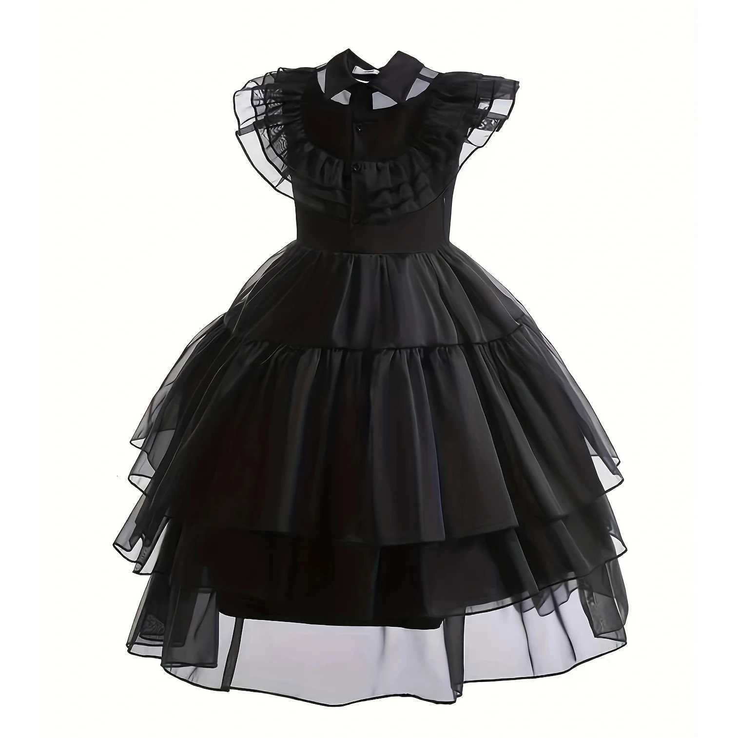 Gothic Sle Costume Prom Dress for Girls 2024 Wensday Black Par Ball Gown Children Halloween Cosplay Adams Family Vestido Z250725