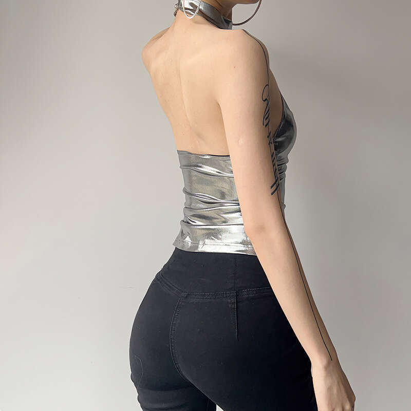 2023 Spring New Women's Fashion Solid Color Slim Fit Street Style Halter Sexy Backless Tank Top f32