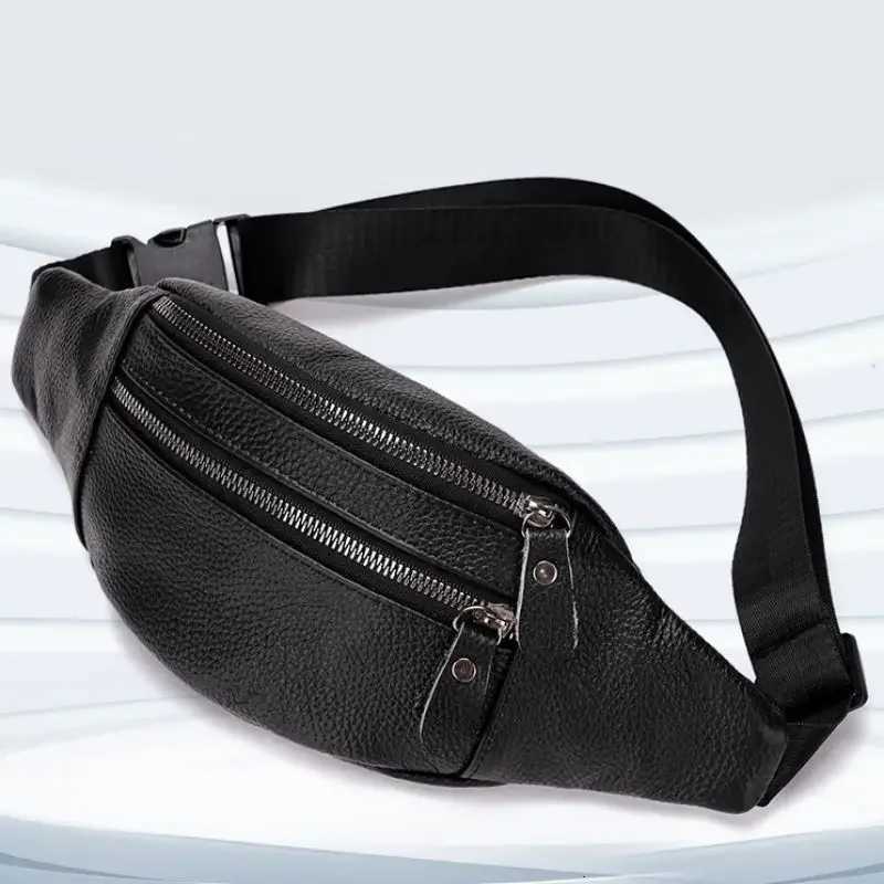 Genuine Leather Ch Bag Mens Large Capacity Cowhide Waist Bag Vintage Shoulder Crossbody Bag Sports Fi Phe Coin Purses Y250724