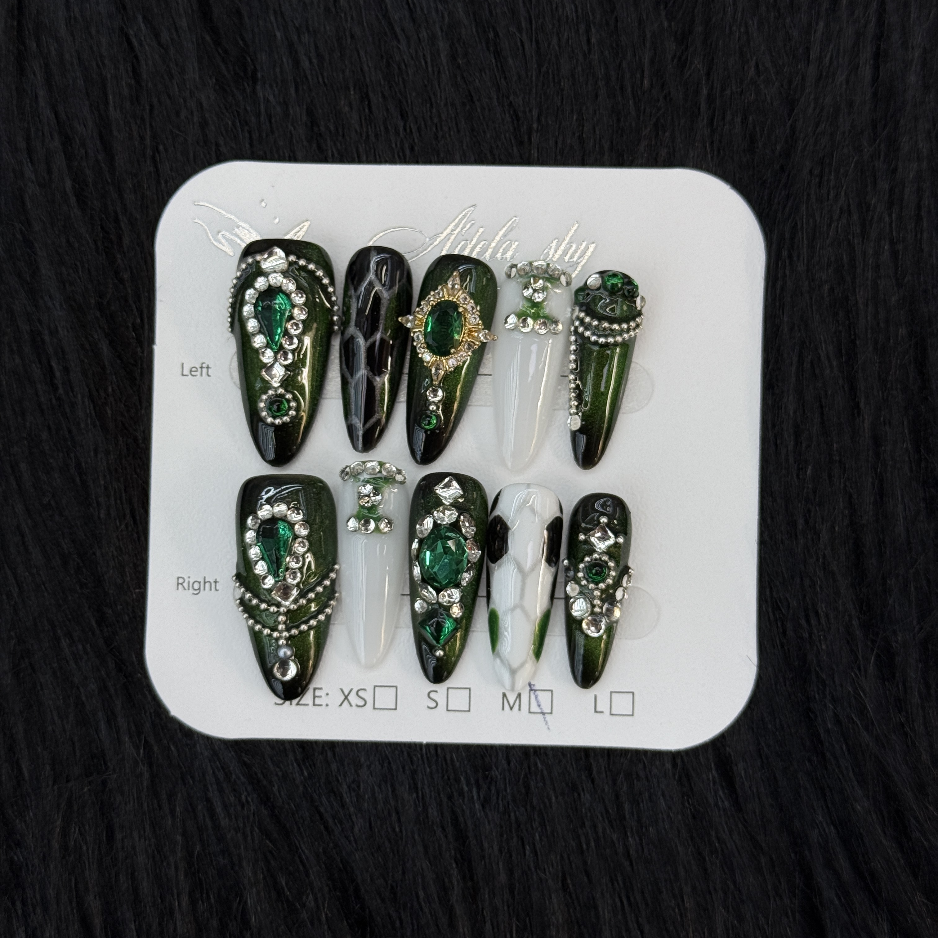 Gothic Emerald Gemstone Studded Stiletto Press - on Nails