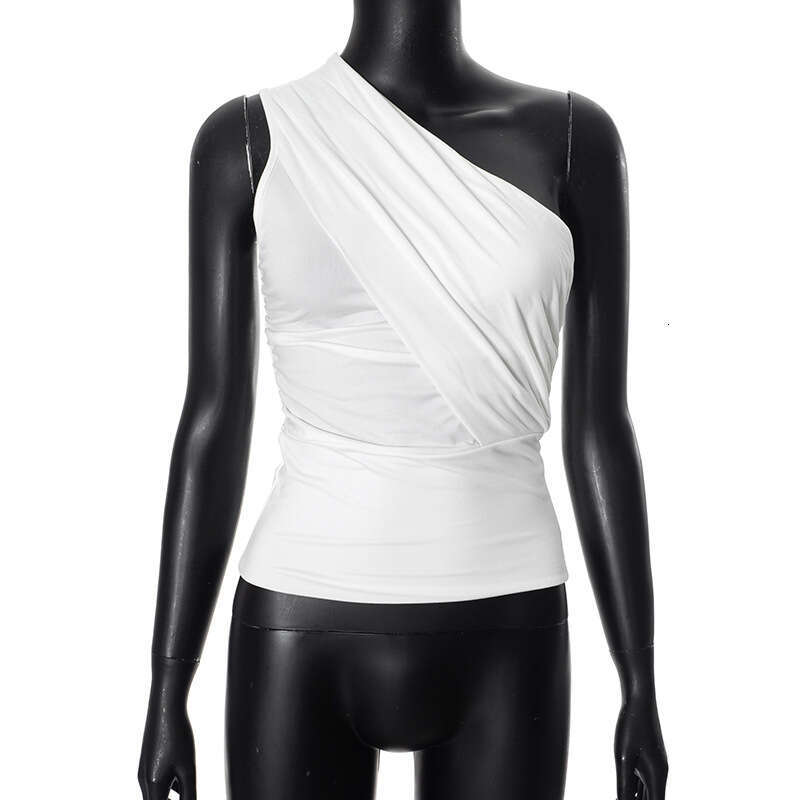 M24tp161 Women's Summer INS New Solid Color Sleeveless One-Shoulder Crop Slim Sexy Small Top For Women B5