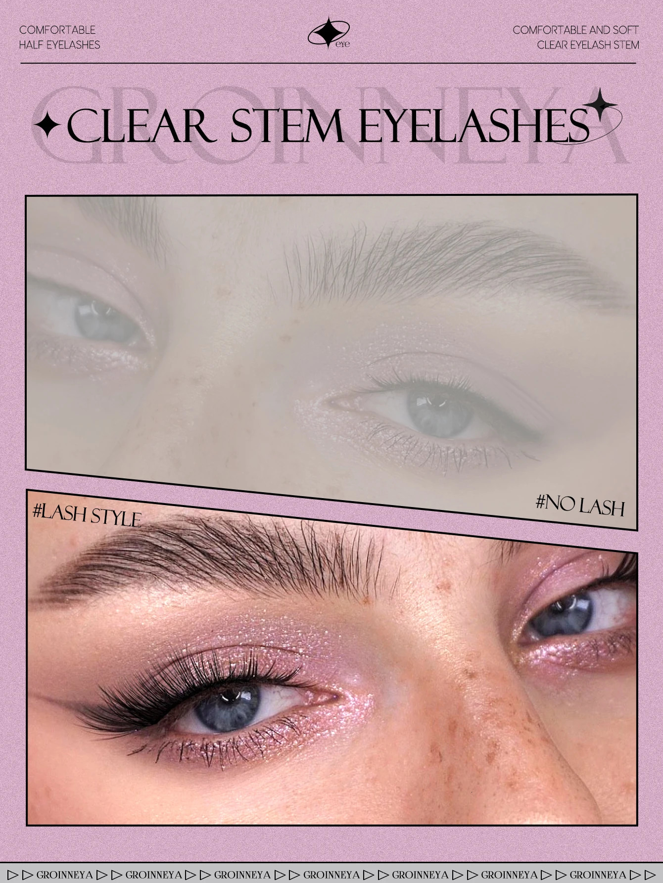 GROINNEYA Half Lashes Soft Natural Clear Band Look Faux Mink Wispy Eyelashes Makeup 250714