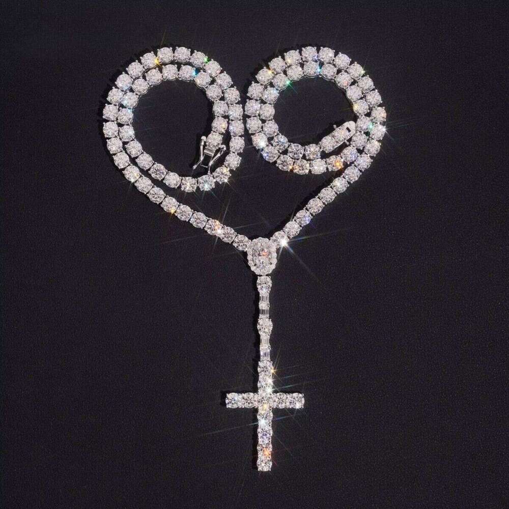 New Premium Jewelry Sterling Sier Fashion 5mm Ice Out Silicon Stone Chain Cross Tennis Necklace