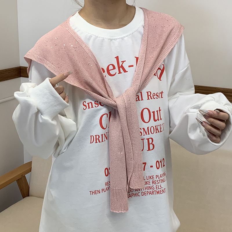 K1470 Shawl knitted high-end spring and autumn Korean style neck protection small waistcoat female sequined scarf outer wear woolen fake collar should