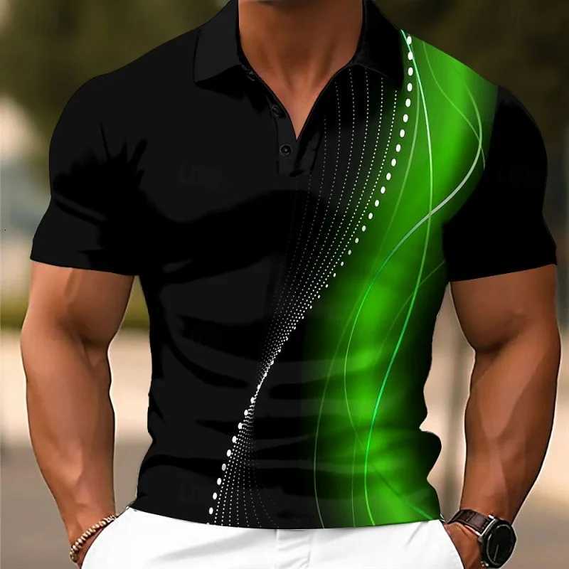 3D Printed Colorful Stripes Polo Shirt For Men Texture Pattern Short Sleeves Summer Street Lapel T-Shirt Button Loose Tees Tops XJ250725