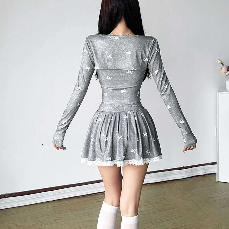 2024 Autumn New Women's Solid Color Slim Fit Long Sleeve Top Fashion High Waist Skirt Set 4be