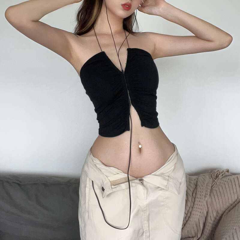 2022 Autumn New Women's Solid Color Slim Fashion Halter Neck Tie Sexy Backless Tank Top ff5