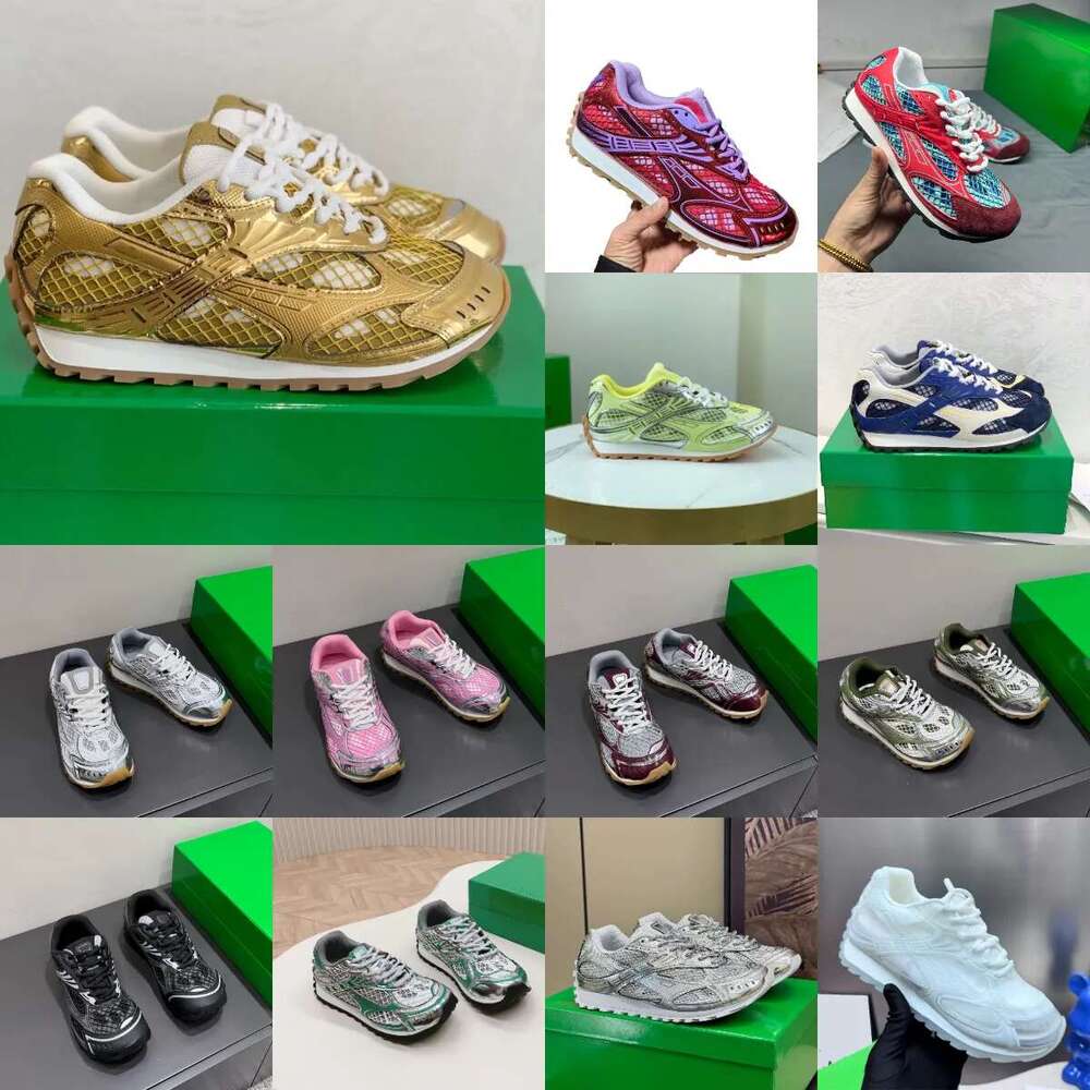 Top Quality Designer Runner Sneaker Casual Women Men Trainers Metal Leather Mesh Nylon Fabric Sneakers Green Blue White Black Gold Blue Shoes