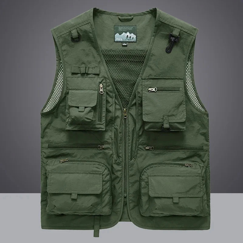 2025 Mens Vest Tactical Webbed Gear Coat Summer Pographer Waistcoat Tool Many Pocket Mesh Work Sleeveless Jacket Male 250725