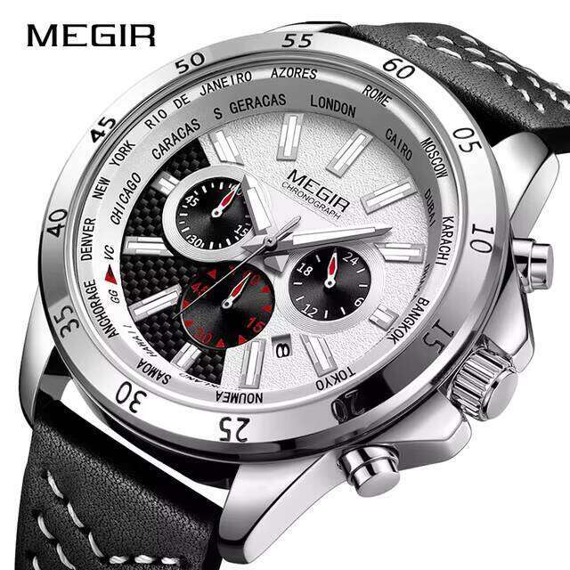 MEGIR Men's Oversized Chronograph Watch - 48mm Genuine Leather, Waterproof, Luminous - Bulk Wholesale Watch