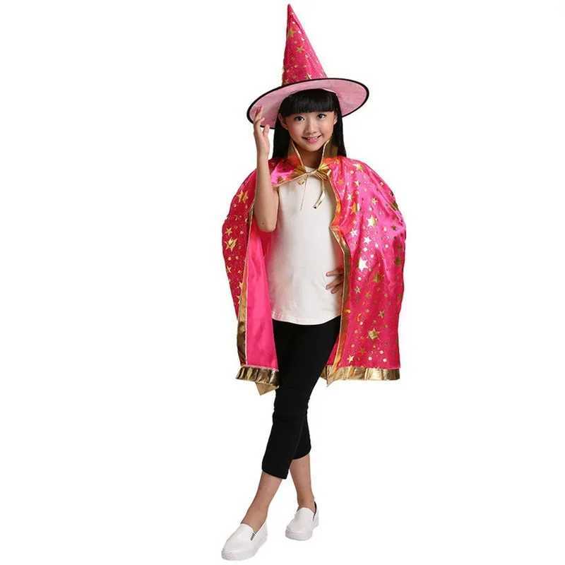 Halloween Costume Satin Cape with Hat for Kids Boys Wizard Girls Witch Cosplay Halloween Par Child Dress Up Ghost Clothes 2021 Z250725