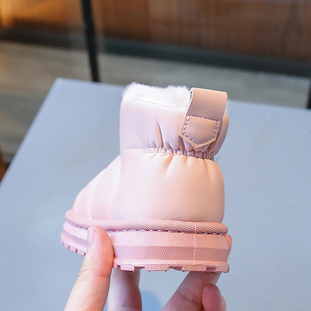 Winter Plush Boots For Children PU Leather Waterproof Boys Girls Snow Boots Thick Warm Cotton Shoes For Kids Velvet Shoes 250724