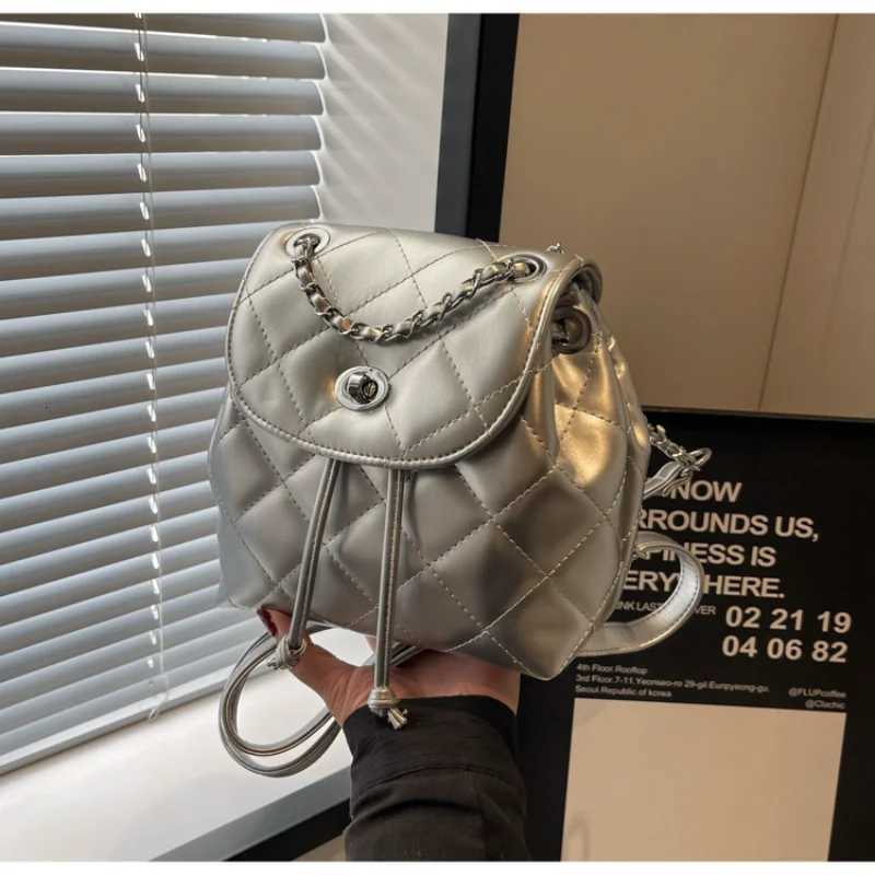Korean Girl Casual Handbag Wens Lingge Shoulder Bag Fi Chain Backpack Comfortable Shoulder Strap Sewing Process PU Material Y250724