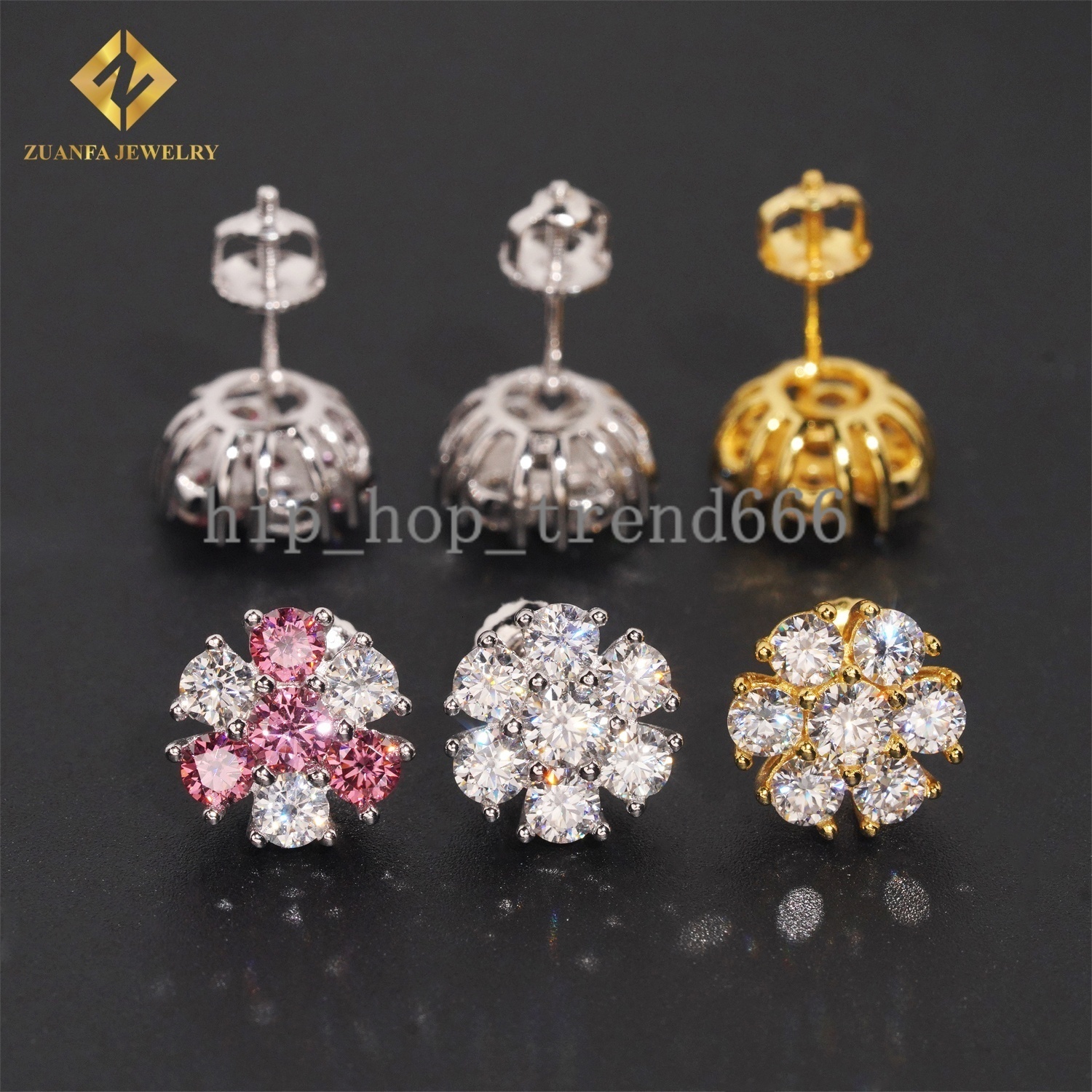 Iced Out Screw Back Earrings VVS Moissanite Pink Diamond 925 Silver Jewelry Hip Hop Mens Earrings Pass Diamond Tester