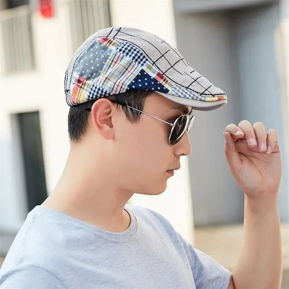 TOHUIYAN Plaid Cotton sboy Cap Men Casual Ivy Hat Duckbill Visor Cabbie Hats Summer Gorras Planas Flat Cap For Women Hat 250723