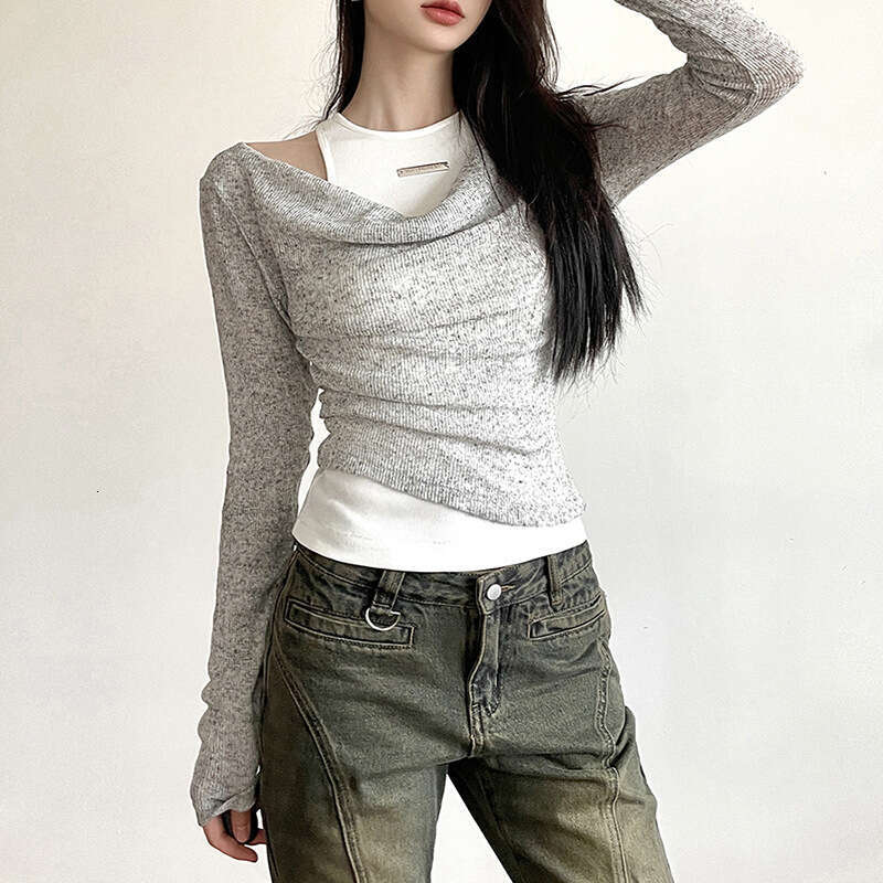 2023 Summer New Women's Solid Color Slim Fit Fashion Round Neck Tank Top Long Sleeve Two-Piece Set 2ec