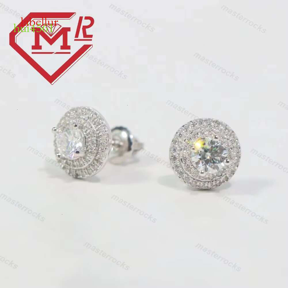 New men's jewelry hip-hop moissanite personalized round gold-plated earrings accessories