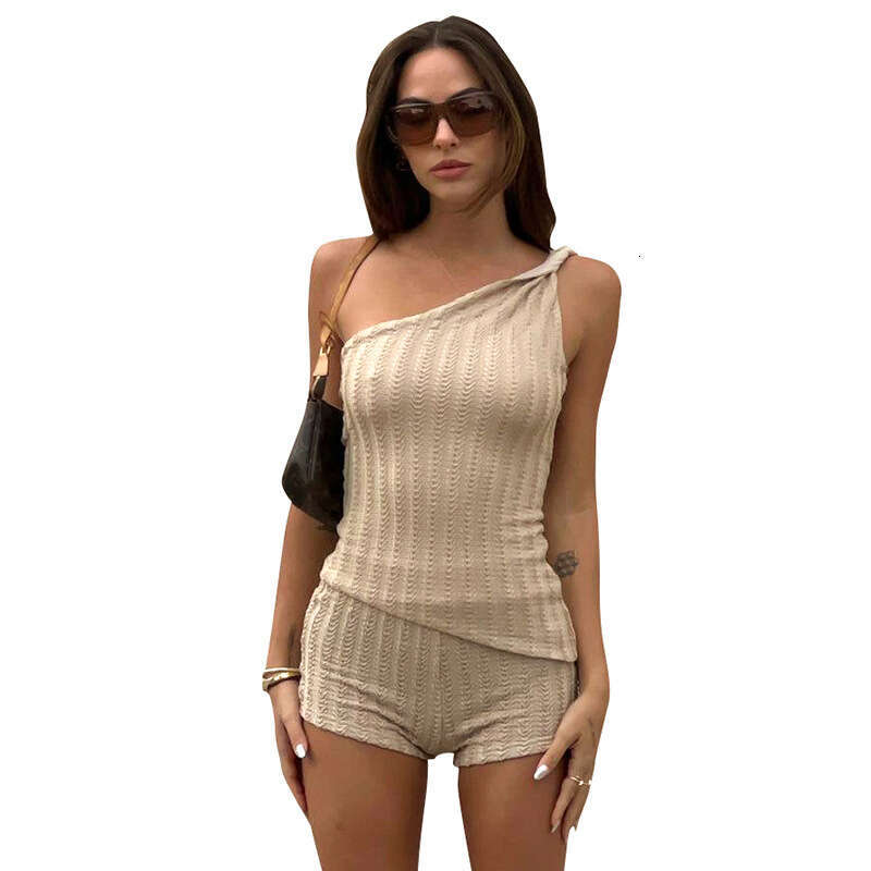 Yst030 Women's Summer INS New Solid Color One-Shoulder Sleeveless Backless Shorts Casual Sexy Set B5