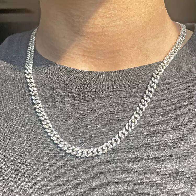 Hot-sale 6mm VVS Moissanite Cuban Link Chains S Sier Filled Gold Fine Jewelry Necklaces Bracelet Hiphop Men Women