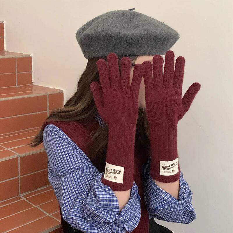 Fashion Winter Warm for Women Solid Color Thicken Knitted Long Gloves Work Study Casual Touchscreen Full Fingers Mittens ddmythur