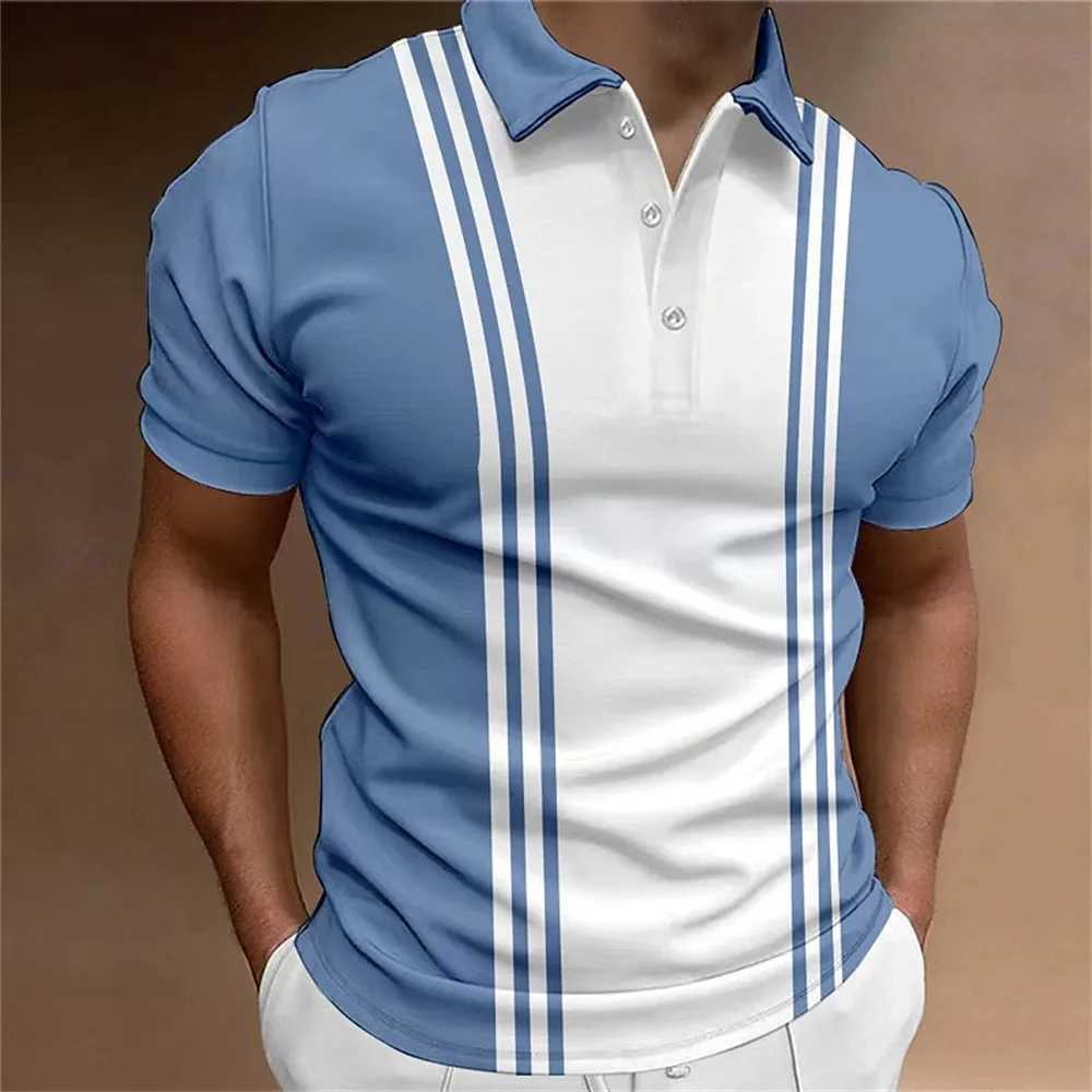 Mens Button Polo Shirt Collar Short-sleeved Pullover Sports Summer Casual Button Striped Collar Trend T-shirt Tops XJ250725