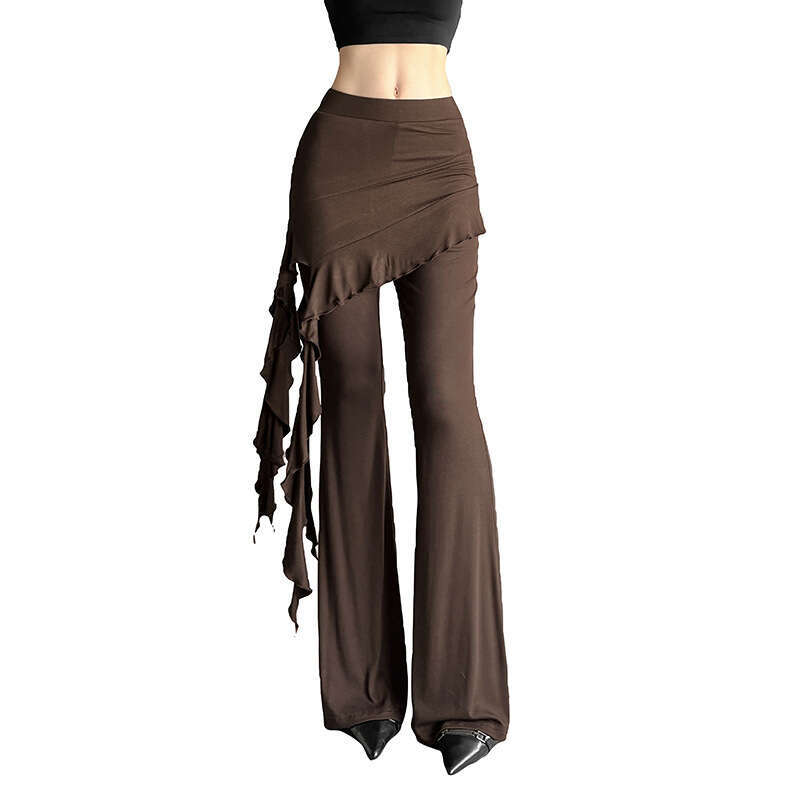2025 Summer New Fashion Solid Color Draped Breathable Versatile Ribbon Straight Casual Pants b07