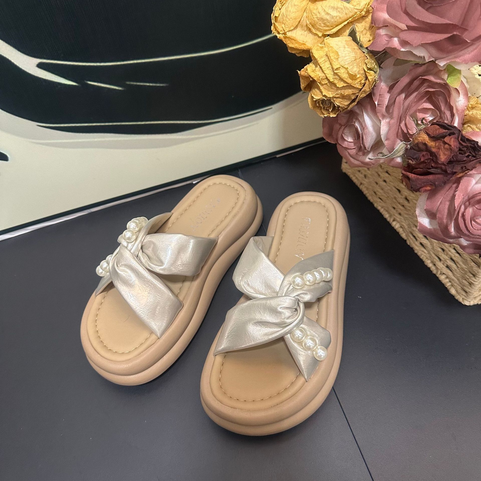 Ddmysports Platform Cross Strap For Women Summer New Fashion Comfortable Casual French Style Pearl Dress Sandals Outdoor Shoes